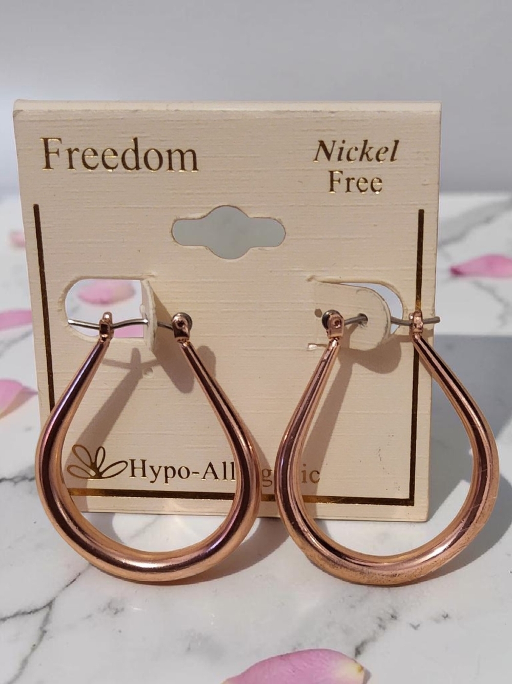 Hypo-Allergenic Rose Gold Teardrop Hoop Earrings - Picture 2 of 2